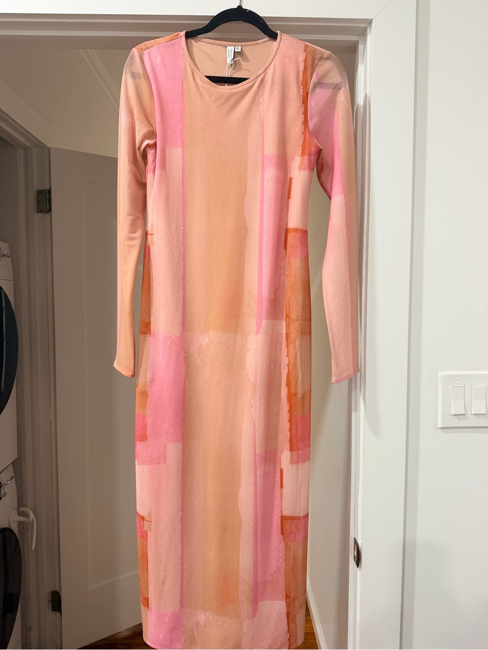 & Other Stories Pink and Peach Long Sleeve Abstract Midi Dress